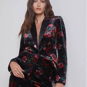 L'AGENCE Black and Red Floral Velvet Blazer